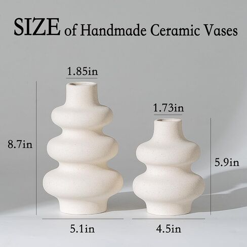 Ceramic Vase Set of 2,Decorative Vases for Home Decor,Off White Vases for Flowers,Modern Farmhouse Vase,Living Room Kitchen Wedding Office Bedroom Bathroom Flower vases for centerpieces (L&S) in Saudi Arabia