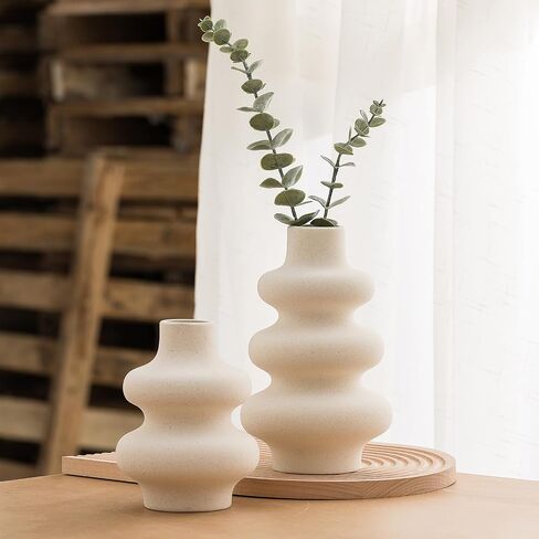 Ceramic Vase Set of 2,Decorative Vases for Home Decor,Off White Vases for Flowers,Modern Farmhouse Vase,Living Room Kitchen Wedding Office Bedroom Bathroom Flower vases for centerpieces (L&S) in Saudi Arabia