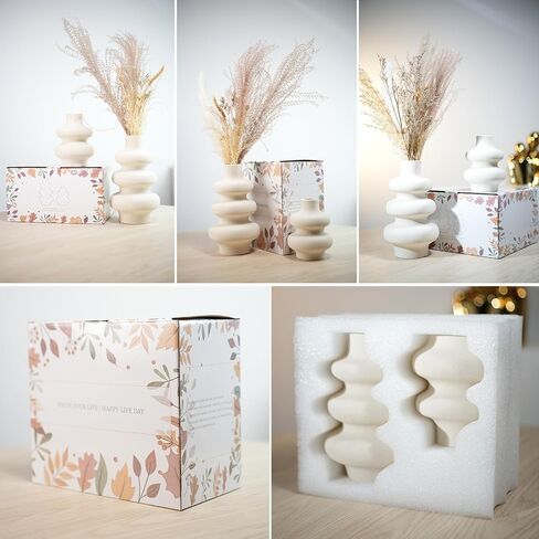 Ceramic Vase Set of 2,Decorative Vases for Home Decor,Off White Vases for Flowers,Modern Farmhouse Vase,Living Room Kitchen Wedding Office Bedroom Bathroom Flower vases for centerpieces (L&S) in Saudi Arabia