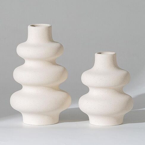 Ceramic Vase Set of 2,Decorative Vases for Home Decor,Off White Vases for Flowers,Modern Farmhouse Vase,Living Room Kitchen Wedding Office Bedroom Bathroom Flower vases for centerpieces (L&S) in Saudi Arabia