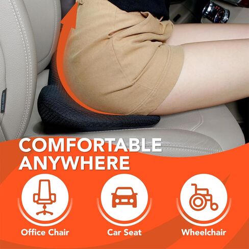 وسادة مقعد السيارة: وسائد مقعد السائق مكونة من قطعتين - وسائد سيارة من الإسفنج الذكي لتخفيف آلام المؤخرة/عرق النسا - وسائد قيادة للسيارة والشاحنات والمكتب - أسود in Kuwait