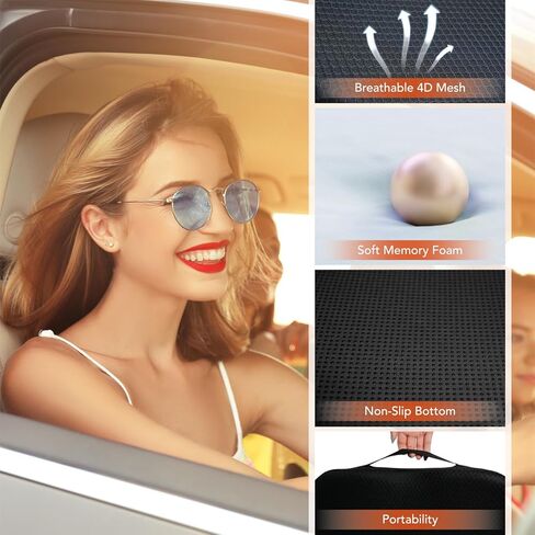 وسادة مقعد السيارة: وسائد مقعد السائق مكونة من قطعتين - وسائد سيارة من الإسفنج الذكي لتخفيف آلام المؤخرة/عرق النسا - وسائد قيادة للسيارة والشاحنات والمكتب - أسود in Kuwait