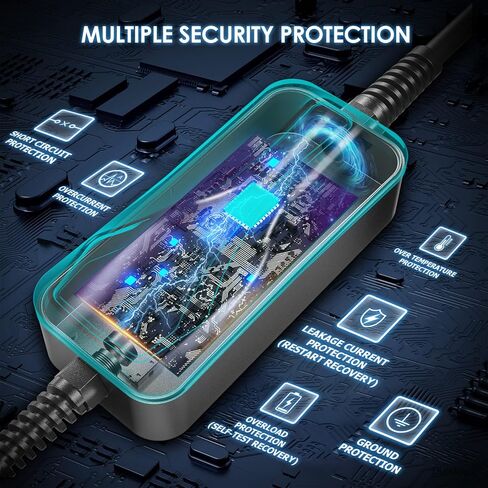 شاحن EV المستوى 1-2، 110-240 فولت 6-16 أمبير شاحن السيارة الكهربائية الحالي القابل للتعديل، كابل 16 قدم شاحن سيارة EV عالمي NEMA 6-20 قابس مع محول NEMA 5-15 للسيارات الكهربائية J1772 in Kuwait