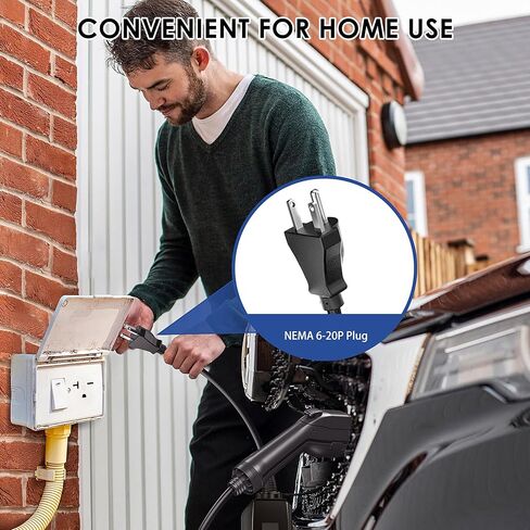 شاحن EV المستوى 1-2، 110-240 فولت 6-16 أمبير شاحن السيارة الكهربائية الحالي القابل للتعديل، كابل 16 قدم شاحن سيارة EV عالمي NEMA 6-20 قابس مع محول NEMA 5-15 للسيارات الكهربائية J1772 in Kuwait