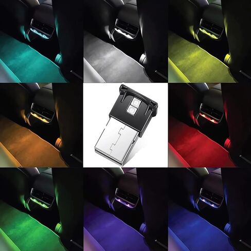 قطعتان من مصابيح LED USB الصغيرة - إضاءة داخلية LED للسيارة RGB، مصابيح LED ذكية بتيار مستمر 5 فولت للوحة مفاتيح الكمبيوتر المحمول، مصباح ليلي لتزيين المكتب المنزلي، سطوع قابل للتعديل مع 8 ألوان in Saudi Arabia