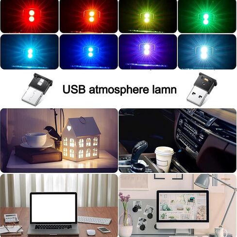 قطعتان من مصابيح LED USB الصغيرة - إضاءة داخلية LED للسيارة RGB، مصابيح LED ذكية بتيار مستمر 5 فولت للوحة مفاتيح الكمبيوتر المحمول، مصباح ليلي لتزيين المكتب المنزلي، سطوع قابل للتعديل مع 8 ألوان in Saudi Arabia