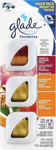 معطر هواء بزيت تنفيس السيارات من Glade: 2 في 1 نسيم هاواي وفاكهة الفانيليا العاطفة ونسيم هاواي؛ 4 مل لكل واحدة، 3 قطع in Kuwait
