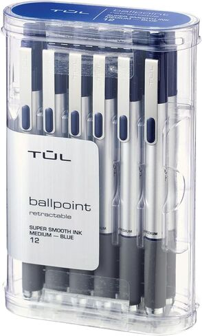 TUL BP3 Ballpoint, Retractable, Medium Point, 1.0 mm, Silver Barrel, Blue Ink, Pack Of 12 in Kuwait
