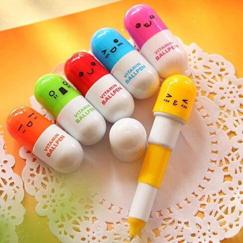 40pcs Vitamin Pill Ballpoint Pen Cute Cartoon Retractable Ball Pen Smiling Face Ball Pen For Kids (Random Color) in Saudi Arabia