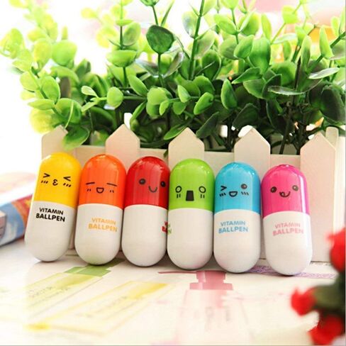 40pcs Vitamin Pill Ballpoint Pen Cute Cartoon Retractable Ball Pen Smiling Face Ball Pen For Kids (Random Color) in Saudi Arabia