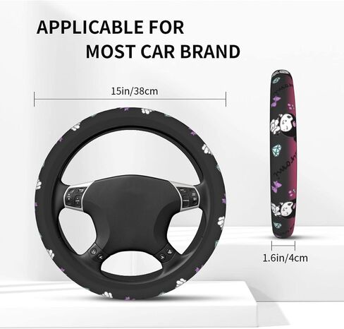Cute Cartoon Steering Wheel Cover with 2PCS Car Coasters Women Girls Car Steering Wheel Covers 15 Inch Kawaii Car Accessories in Saudi Arabia