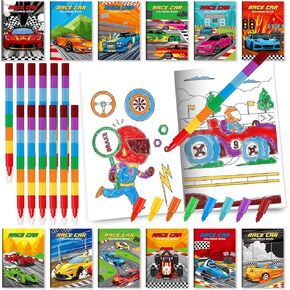 Benlouis 24 Race Car Mini Colling Books Kids With 24 Tocking Crayons Space Thief Party Favors Books Books Bolk for Kids Fast Racecar Wheer
