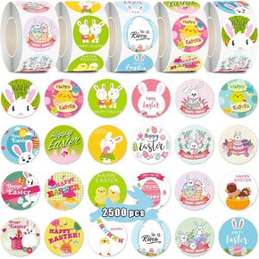 Partywind 2500 PCS Easter Stickers Rolls, Cute Sticker Sheets for Easter Party Decorations Supplies Favors, Goodie Bag Basket Stuffers for Toddlers, Easter Spring Stickers Ornaments Decor