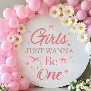 Girls Just Wanna Be One Decal - Pink Bow Backdrop Yard Signs For Girl Outdoor First Birthday Party, Sweet Ones Theme BDAY Parties Decorations Sticker Sign, 1st Birth day Balloon Arch Decals