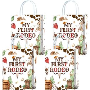 Tyndallrays 16 Pieces My First Rodeo One Birthday Party Favors Bags,Cowboy 1st Birthday Gift Snacks Treat Candy Party Favors Bags with Handles for Cowboy 1st Birthday Party Decorations