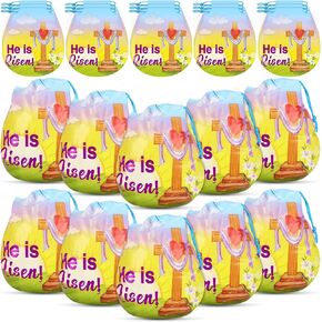 Sinload 60 PCS عيد الفصح الديني يعالج أكياس ، وهو يرتفع الرباط القيامة البلاستيكية عبر حقائب هدايا جودي حلوى لعيد الفصح مسيحيات الحزب المتنقل الإمدادات