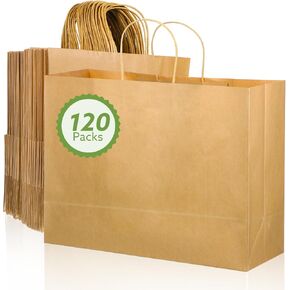 woric 120 PCS Brown Paper Bags with Handles 16 x 6 x 12 inch Large Gift Bag Bulk Shopping Bags for Grocery Small Business