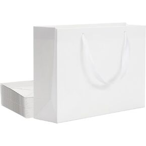QIELSER 6 Pack Kraft Gift Bags Bulk Large Size, White Kraft Paper Shopping Bags with Ribbon Handles, Wedding Bags, Party Favor Bags, Retail Bags, Shopping Bags-12.6x4.5x10 Inches