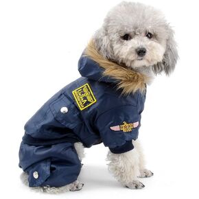 SELMAI Waterproof Fleece Lined Dog Winter Coat Snow Suit Airman Hooded Jumpsuit Snowsuits for Small Dog Puppy Chihuahua Red S