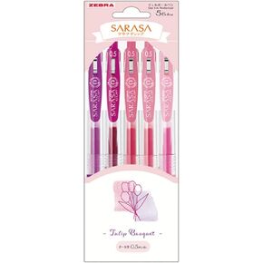 Zebra JJ15-TU-5C Gel Ballpoint Pen, Sarasa Clip, 0.02 inches (0.5 mm), Flower Bouquet, Tulip, Set of 5 Colors