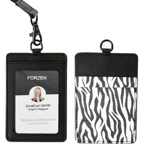 Badge Holders,Leather ID Badge Holder,Vertical Leather ID Badge Card Holder with 1 Clear ID Window and 1 Detachable Neck Lanyard for Offices ID,School ID (Pink-C)