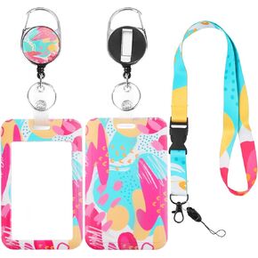 3-in-1 Retractable ID Badge Holder with Detachable Lanyard, Heavy Duty Badge Reel, Carabiner Clip & Waterproof Card Protector for Nurses, Teachers, Office Workers & Gym, Black Marble