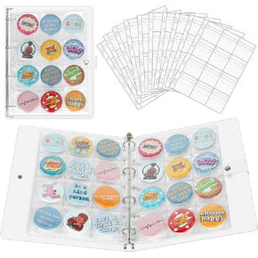 PACMAXI 120 Pockets Buttons Badge Pin Storage Book, 10 Sheets Buttons Pin Pocket Pages Hold up 120 Buttons Pins, Pin Buttons Collection Holder for Easy Access and Display