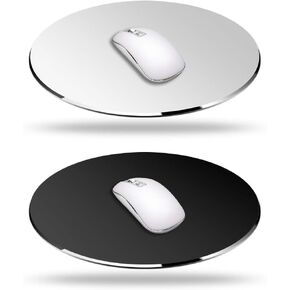 DaKuan 2 Pack Aluminum Mouse Pad (Silver & Black), Smooth Magic Ultra Thin Double Side Mouse Mat for Fast and Accurate Control (Round 7.8inch X 7.8inch)