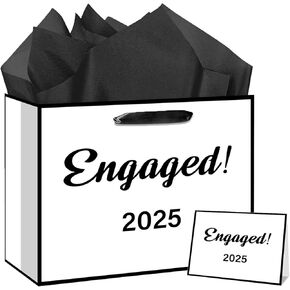 ONANNA 2025 Engagement Gift Bag with Tissue Paper and Greeting Card Newly Engaged 2025 Gifts Wrap Bag with Envolope Bridal Shower Engagement Gifts Bag for Couple Women Bachelorette Party Decorations