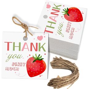 Strawberry Thank You Berry Much Tag Sweet Strawberry Themed Birthday Party or Baby Shower Thank You Gift Tags Great for Party Favors - Set of 50 (Strawberry)