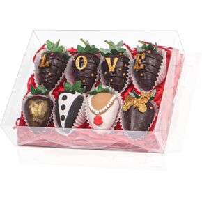 20 pcs 8x6x2Inches Plastic Clear Cookies Boxes Chocolate Covered Strawberries Boxes Bakery Boxes Cakesickle Boxes Browine Treat Chocolate Truffle Boxes for Christmas Valentine's Mother's Day