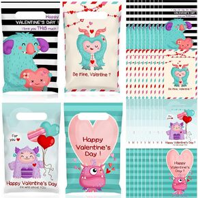 Frienda 100 Pieces Plastic Easter Gift Bags Bulk Bunny Treat Bags Easter Candy Bags Goodie Bags with Handle for Easter Hunting Party Decoration