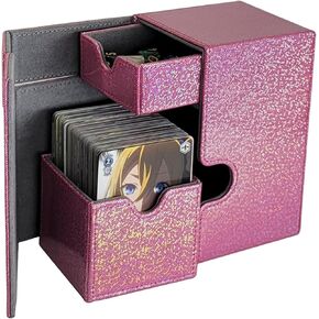 Dmoicols Deck Card Box with Dice Tray Holds 170+ Sleeveless Cards Laser PU Leather Material Trading Cards Game Storage Case Compatible with TCG/MTG/CCG/YuGiOh/Magic(Sparkly Rose Red Point)