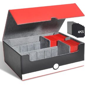 tombert Premium Trading Card Storage Box with 4 Dividers and 4 Insertable Cards TCG Deck Case Holds 1600+ Cards for MTG, YuGiOh, Uno, TCG, Sport Cards and Strong Magnet Closure (White & Red)