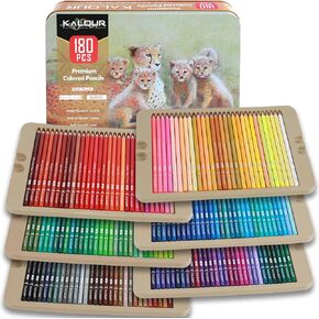 Kalour PDAS 180 Pencil Pencil مجموعة للبالغين والفنانين ، الصباغ الغني الناعم ، 15 أقلامًا معدنية ، 6 أقلام رصاص ، مثالية للتلوين رسم التظليل.