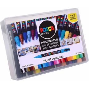 Posca PC-3M Water Based Permanent Marker Paint Pens. Fine Tip for Art & Crafts. Multi Surface Use on Wood Metal Paper Canvas Cardboard Glass Fabric Ceramic Rock Stone Pebble Porcelain. Set of 16