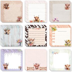 9 Pack Cute Sticky Notes Cartoon Animal Self Stick Notepads 3x3 Inches Highland Cow Notes Adhesive Memo Pad Office Decor Gifts for Home School Office Supplies (450 Sheets)
