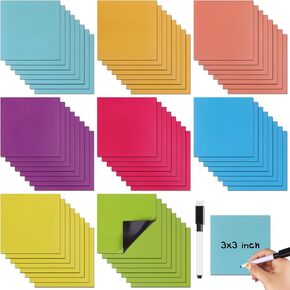 64Pcs Reusable Magnetic Sticky Notes Dry Erase Magnets Labels with Marker 3x3'' Self Stick Note Pads Easy to Post Notes for Whiteboard Fridge Locker Cabinet Door for Home Office Supplies,8 Colors