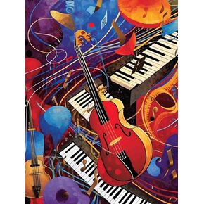Bimkole 5D Diamond Painting Kits Guitar Piano, Full Drill Musical Notes DIY Rhinestone Embroidery Set Paint with Diamonds Art by Number Kits Cross Stitch Home Wall Craft Decoration 12X16 inch