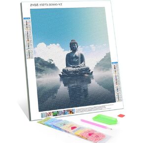 HMDIIMGE Buddha on Water Landscape Scenery Diamond Painting Kit for Adults, Round 5D Full Diamond Painting Art Painting Kit DIY Xmas Indoor Decor Birthday Gifts Home Decorations 12x16 Inch