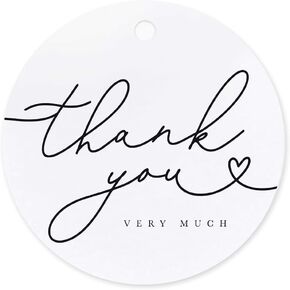 Bliss Collections Gift Tags, 50 Pack, 2.5x2.5 inches, Heart Script, Thank You Tags for Weddings, Special Events