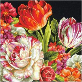 Wilton Dimensions Flower Bouquet on Black Needlepoint Embroidery Kit, 14" x 14", Multicolor