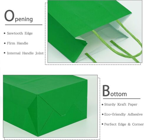 AZOWA Gift Bags Small Kraft Paper Bags with Handles (5 x 3.1 x 8.2 in, Green, 12 Pcs) in Kuwait