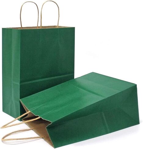 AZOWA Gift Bags Small Kraft Paper Bags with Handles (5 x 3.1 x 8.2 in, Green, 12 Pcs) in Kuwait