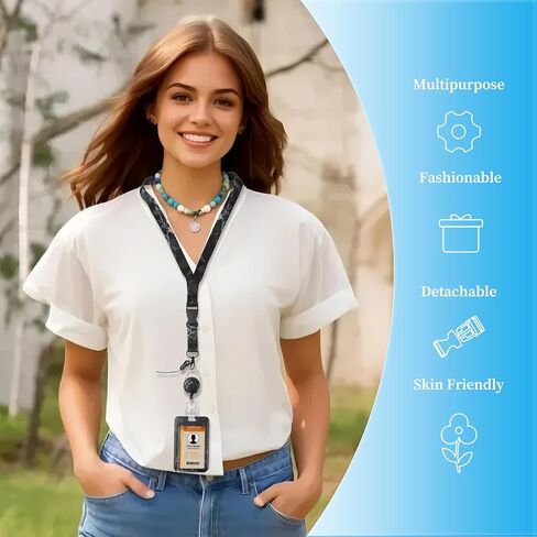 3-in-1 Retractable ID Badge Holder with Detachable Lanyard, Heavy Duty Badge Reel, Carabiner Clip & Waterproof Card Protector for Nurses, Teachers, Office Workers & Gym, Black Marble in Saudi Arabia
