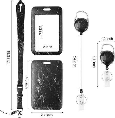 3-in-1 Retractable ID Badge Holder with Detachable Lanyard, Heavy Duty Badge Reel, Carabiner Clip & Waterproof Card Protector for Nurses, Teachers, Office Workers & Gym, Black Marble in Saudi Arabia