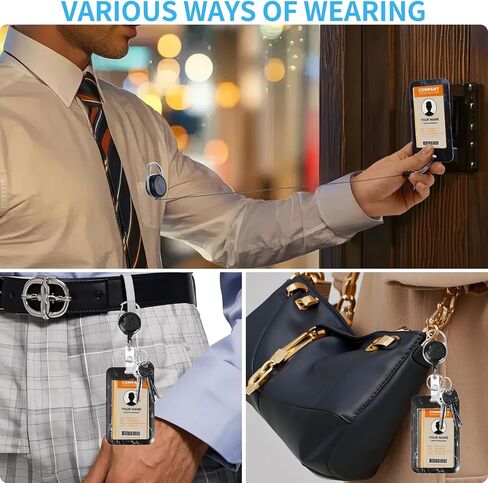 3-in-1 Retractable ID Badge Holder with Detachable Lanyard, Heavy Duty Badge Reel, Carabiner Clip & Waterproof Card Protector for Nurses, Teachers, Office Workers & Gym, Black Marble in Saudi Arabia