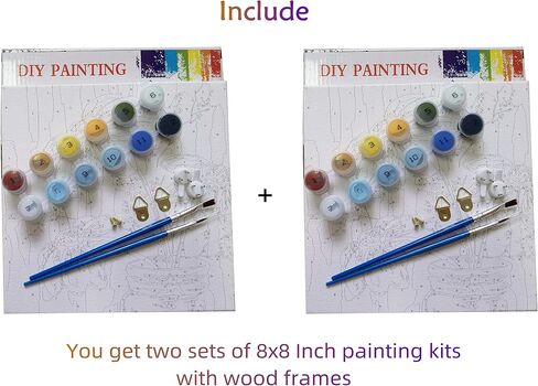 TINDAY 2 Pack Framed Paint by Number for Adults Paint by Numbers Paint by Number Framed DIY Canvas Painting by Numbers Green Plants Acrylic Painting for Home Wall Painting Kits for Adults 8x8 Inch in Saudi Arabia