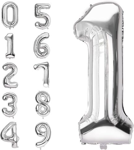 Number 1 Balloons 40 Inch Large Helium Foil Mylar Balloons For Birthdays Party Decorations/Wedding/Anniversary/Graduations/Baby Shower (Silver) in Kuwait