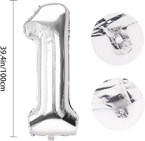 Number 1 Balloons 40 Inch Large Helium Foil Mylar Balloons For Birthdays Party Decorations/Wedding/Anniversary/Graduations/Baby Shower (Silver) in Kuwait